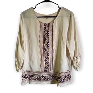 Skies Are Blue Aztec Bohemian 3/4 Sleeve Top Medium